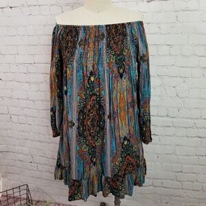 Band of Gypsies smocked Boho off shoulder dress